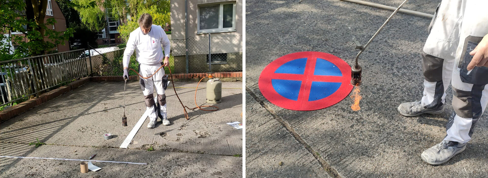 Parkplatzkennzeichnung mit einem Parkverbotsschild